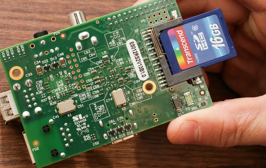 Raspberry Pi lab setup with cables and microSD